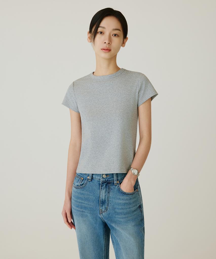 Siyajyu Sitp5275 Slim Ribbed Short Sleeve T-Shirt_Melange Gray