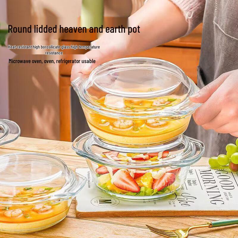 Microwave-Safe Borosilicate Glass Bowl with Lid & Double Handles