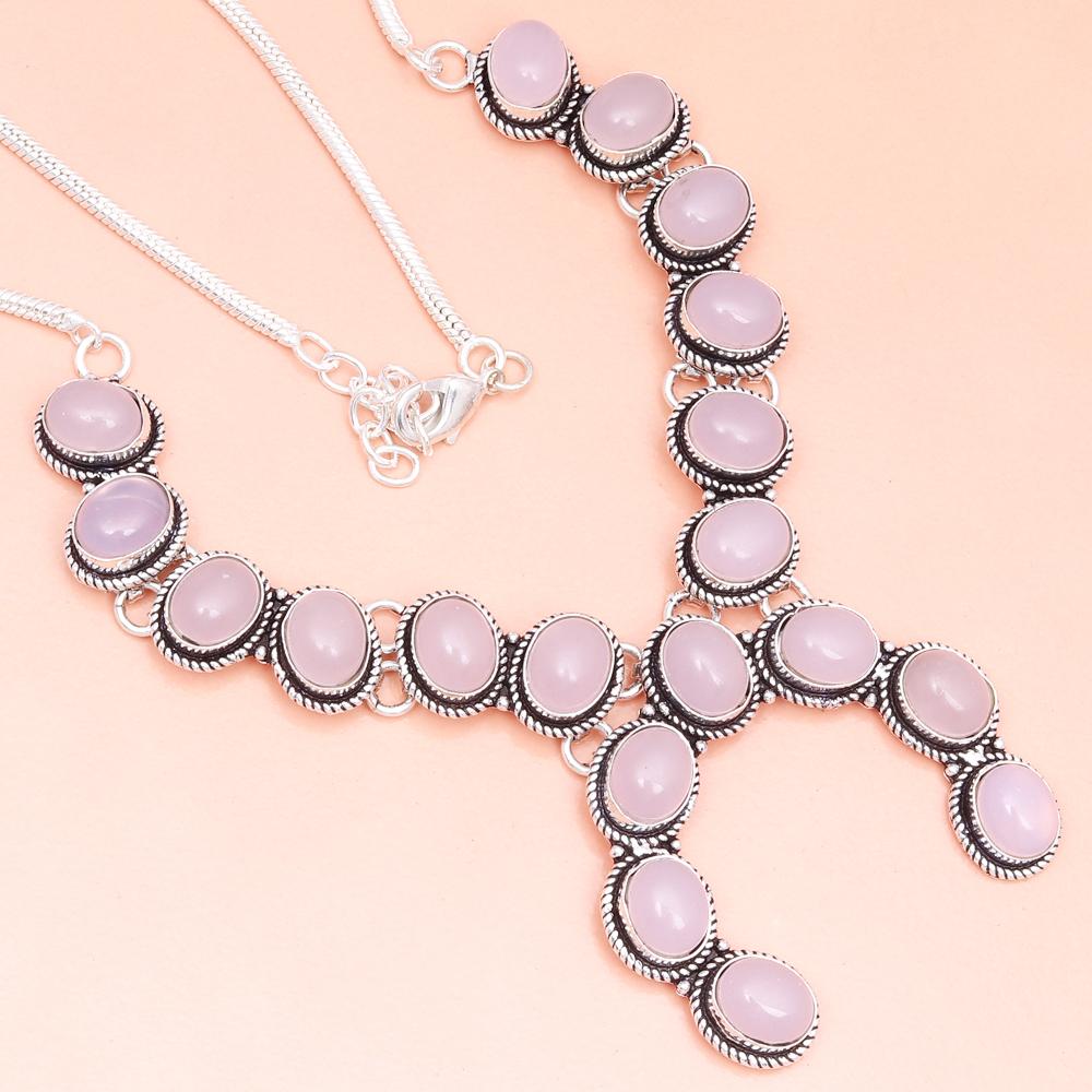 Collier en quartz rose, bijou ethnique en argent fait main, 45,7 à 50,8 cm