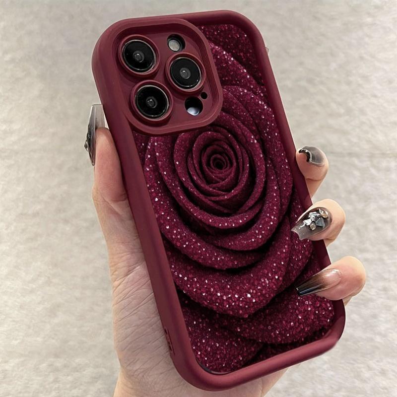 Wine red rose phone case suitable for iPhone 17 16 15 14 13 12 11 Pro/Max/Plus anti drop and shockproof back cover