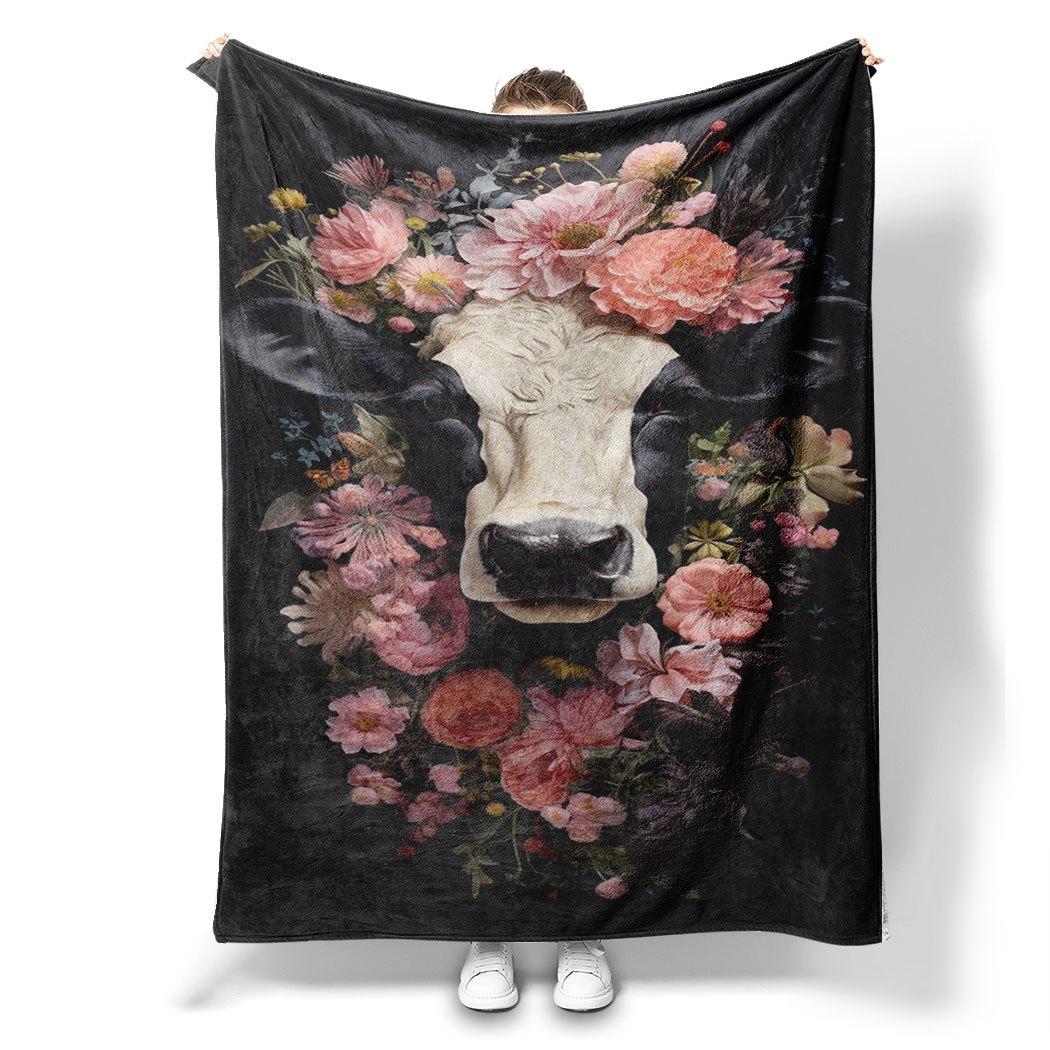 

Floral Cow Print Flannel Throw Blanket Soft Cozy Fleece for Home Office Sofa Car All Season Gift 130x150cm51x59in