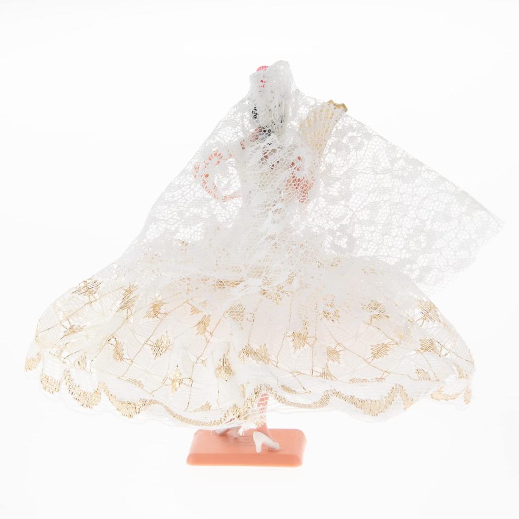 Spanish Flamenco Doll, White, with Fan, Flamenco Dancer, Marin, White Dance Costume, Sma-705w
