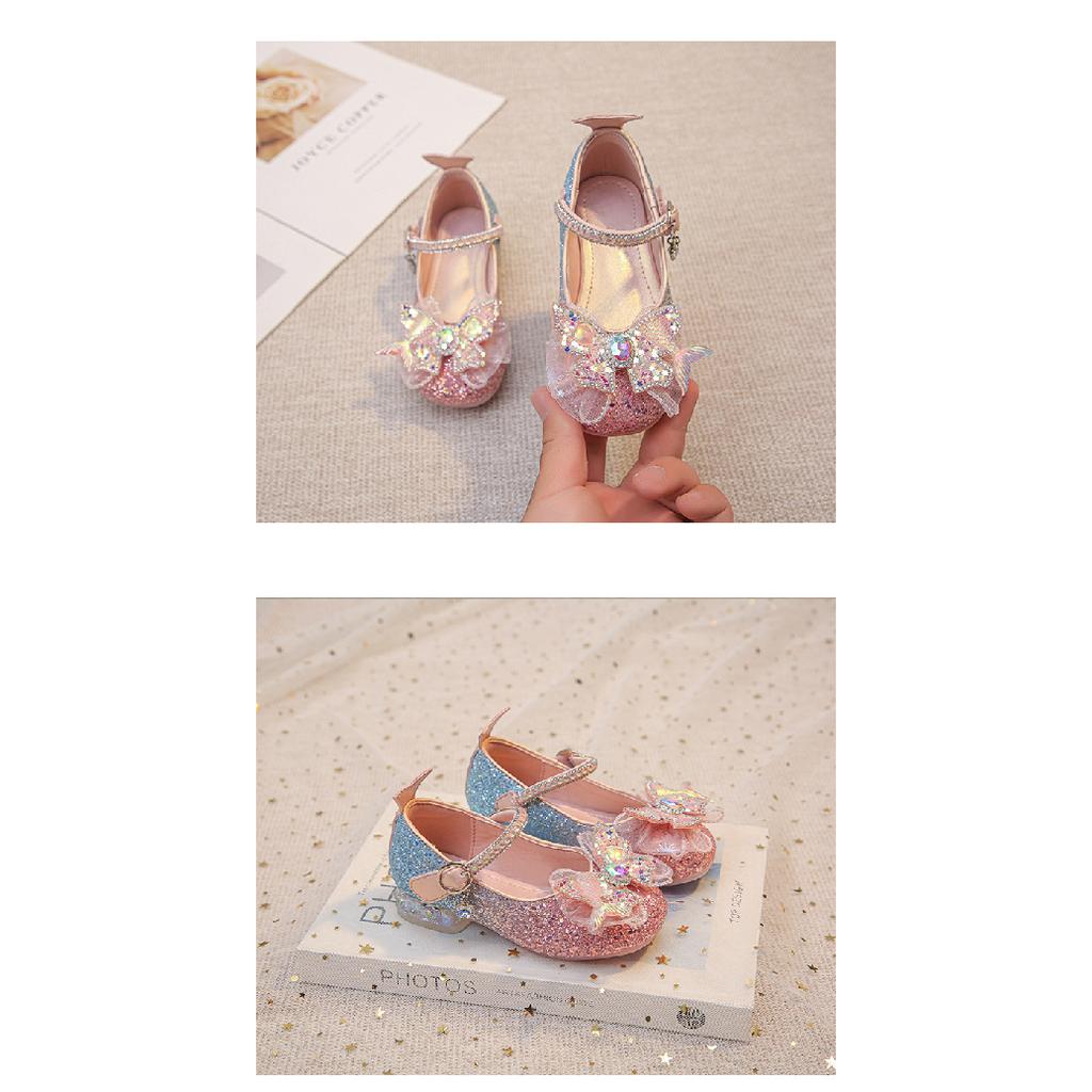 Girls Princess Shoes Little Girls Small High Heels Leather Shoes Bow Soft Bottom fashion Performance Shoes Spring and Autumn Crystal Shoes