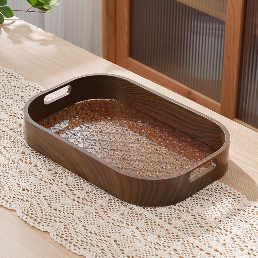 

Imitation Wood Grain Begonia Flower Plate Transparent Kettle Tray Luxury Storage Tray Dried Fruit коричневий