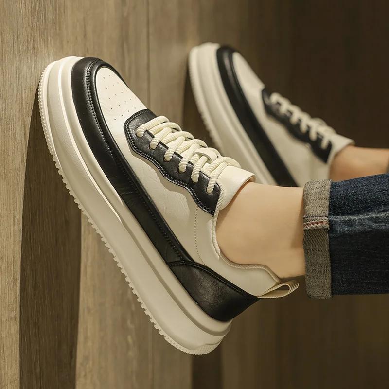 2025 Men Casual Leather Board Shoes Classic Lace Up Skateboard Shoe Comfy High Quality Flat Designer Shoes Outdoor Walking Shoe