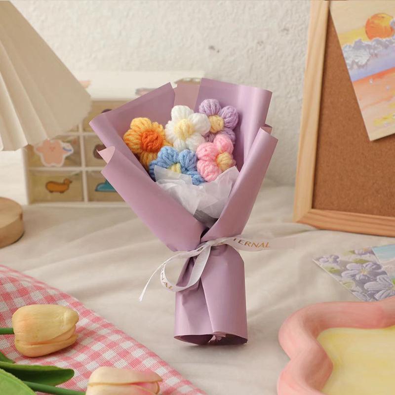 New Handmade Flower Bouquets Mini Crochet Flowers Colorful Artificial Flowers Teacher's Day Gift Floweres