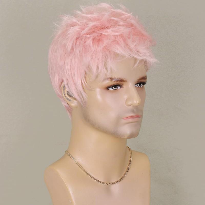 Mens Short Pink Wig Fashion Style Easy Care Daily Use Rose Net