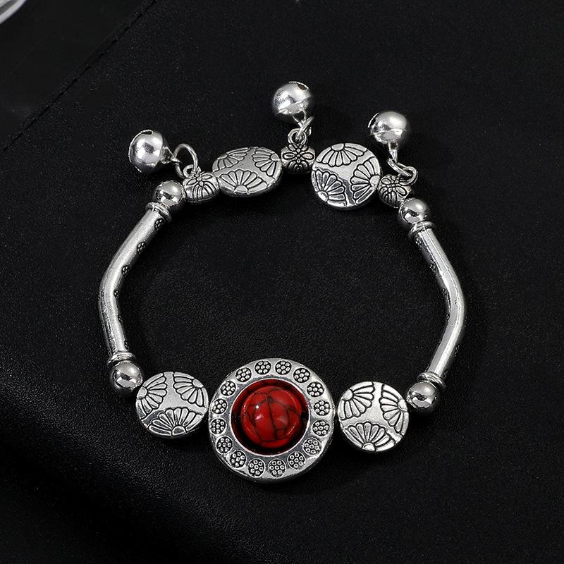 Abacus Leaf Lock Pendant Miao Women's Bracelet Alloy Imitation Silver Bead Bracelet Jewelry