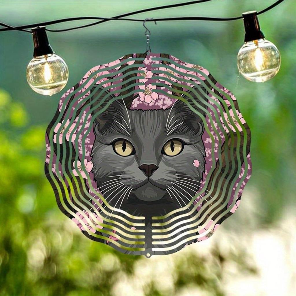 Hanging Wind Chime with Forest Kitten Pattern Metal Wind Direction Gyro for Outdoor Garden Patio Indoor Decoration No Batteries Needed Perfect Gift