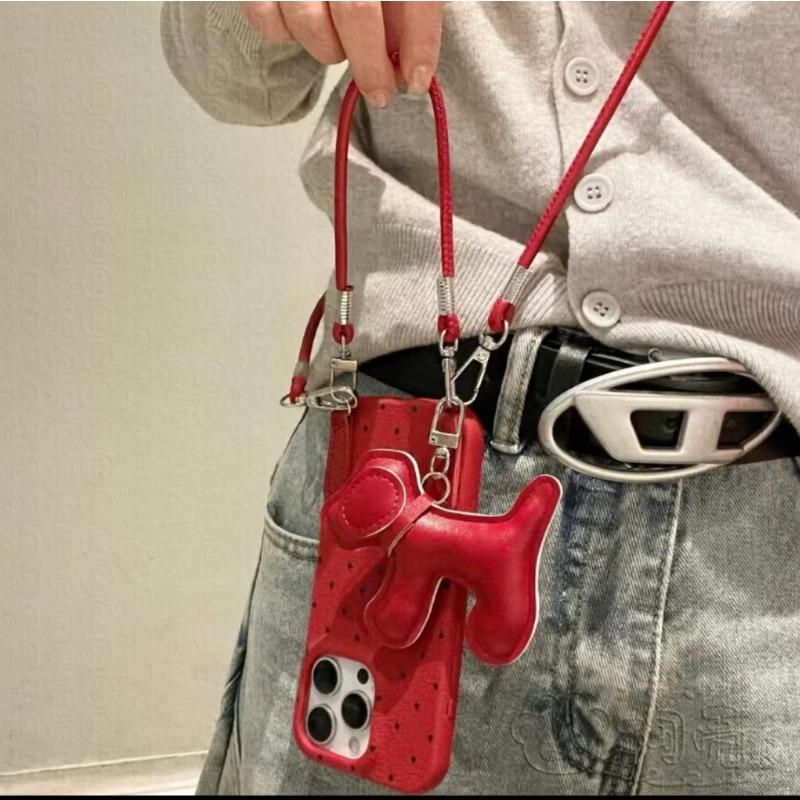 Leather Dog Pendant Crossbody Rope Suitable for Apple 16 Promax Mobile Phone Case IPhone 15 New Model