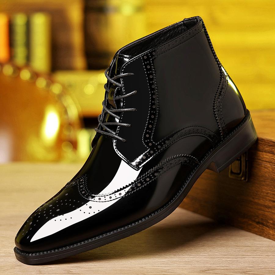 Herren High Top Lederstiefel, Übergröße Business-Kleidschuhe, Schnürung Patchwork-Farbe Büro-Kleid Lederschuhe
