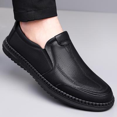 Doudou Shoes Men's One-pedal Leather Casual Leather Shoes Men's Soft-soled Lazy Dad Shoes Breathable Loafers Handmade Single Shoes
