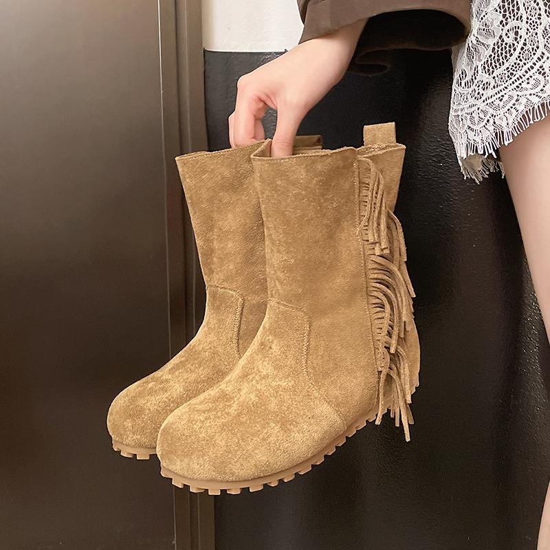 Fashion Retro Versatile Booties Women's Fall 2025 New Platform Heightened Skinny Mid-Leg Boots