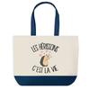 Sac cabas - PLANETEE - Sac shopping fond bleu «Hérisson c'est la Vie» - Coton 40x45 cm - Grand format - Fabriqué en France