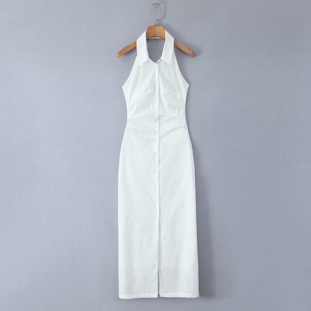 2025 European Style Halter Neck Waist-Cinched Slimming Long Dress