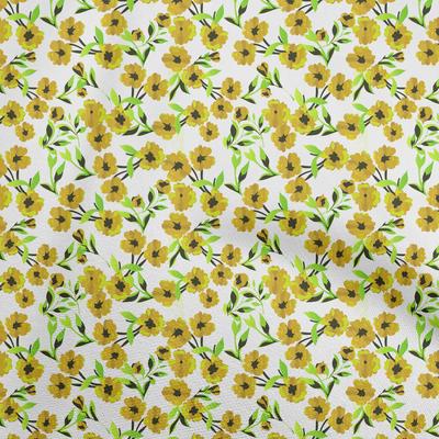 Cotton Flex Gamboge Yellow Fabric Floral Sewing Material Print Fabric By The Yard 40 Inch