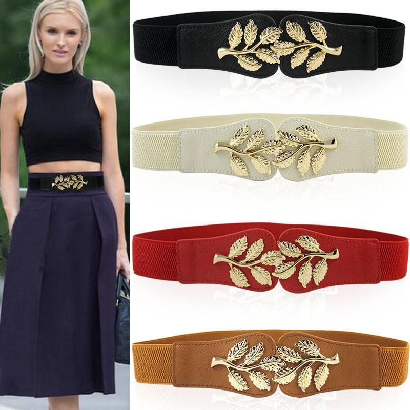 Women'S Elastic Slimming Belt  Retro Metal Leaf Leather Waist Sealing