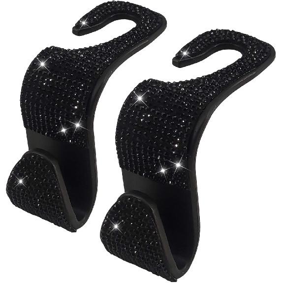 2 Pack Car Hooks,  New Bling Rhinestones Crystal Hooks Car Decorations Auto Seat Back Organizers Strong and Durable Backseat Hanger Storage Universal