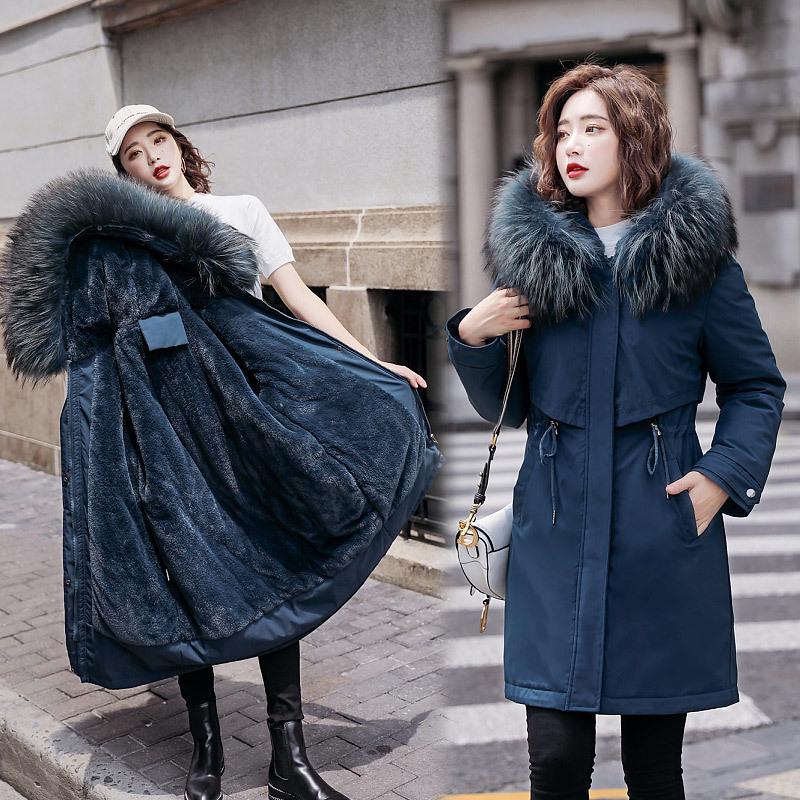 Damska Parka Plus Size z Futerkiem - Styl Koreański, Podszyta Aksamitem, Wcięta w Talii, Ciepły Bawełniany Płaszcz, 6XL.