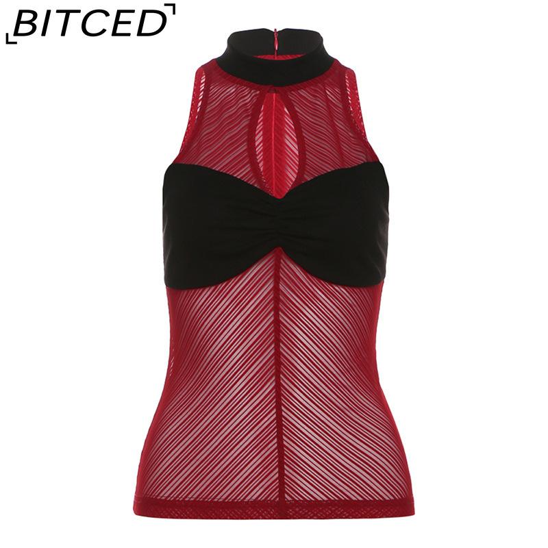 

BITCED Summer Women s Fashion Sexy O-Neck Sleeveless Mesh Tank Top L красный