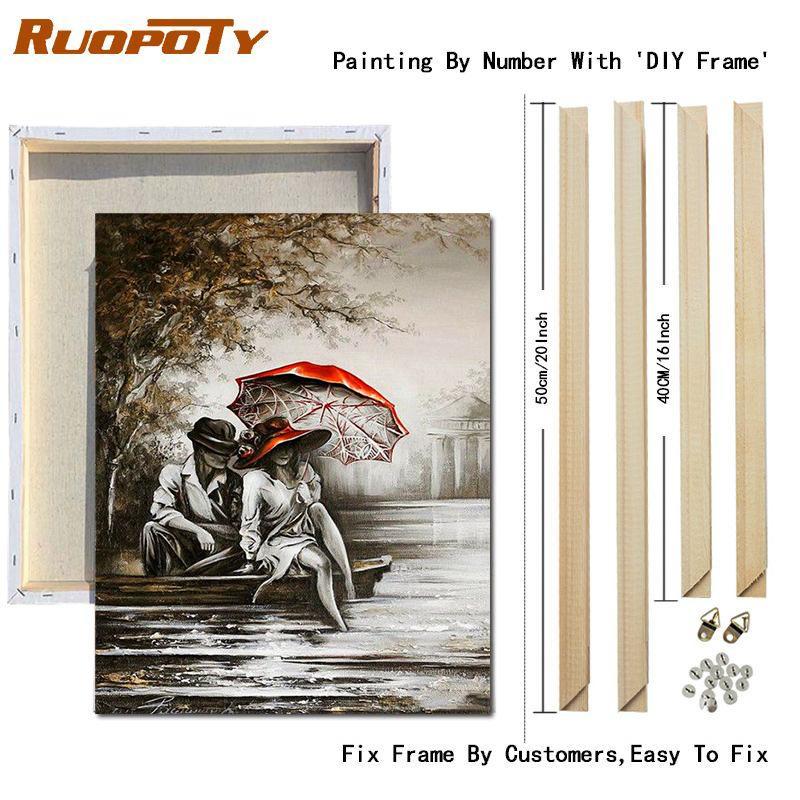 Buy RUOPOTY DIY Frame Paint By Numbers Lover Drawing On Canvas Oil
