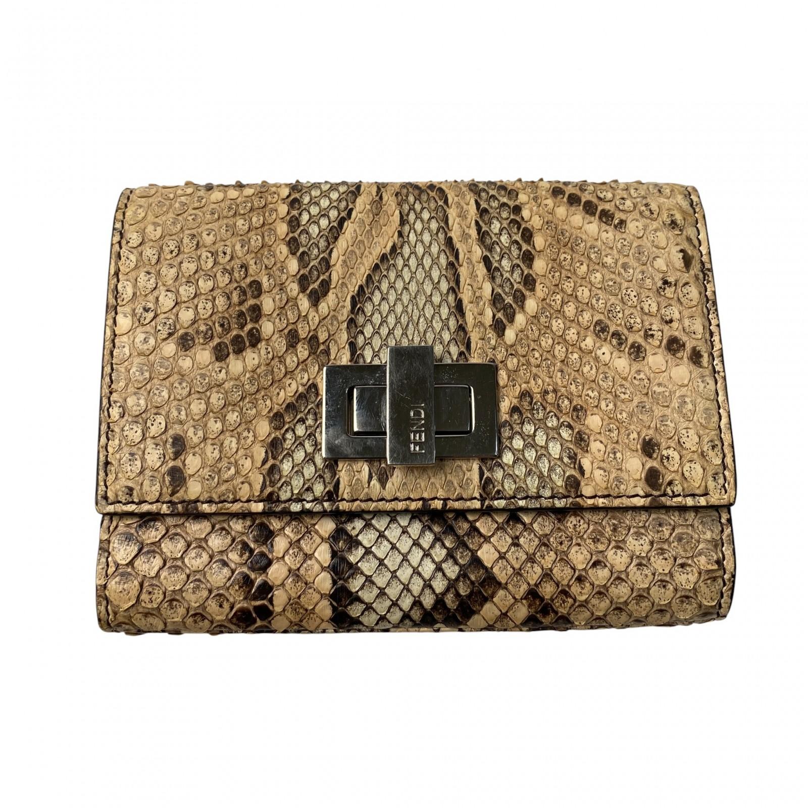 

Used FENDITri-fold wallet Beige Python Women