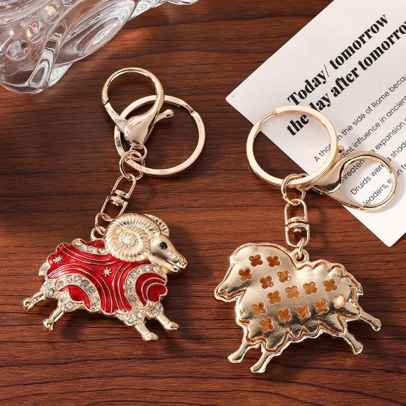 Rhinestone Goat Charm Animal Keychain Red Sparkling Hanging Charm Women Handbag Purse Party Favor Cute Sheep Keychain