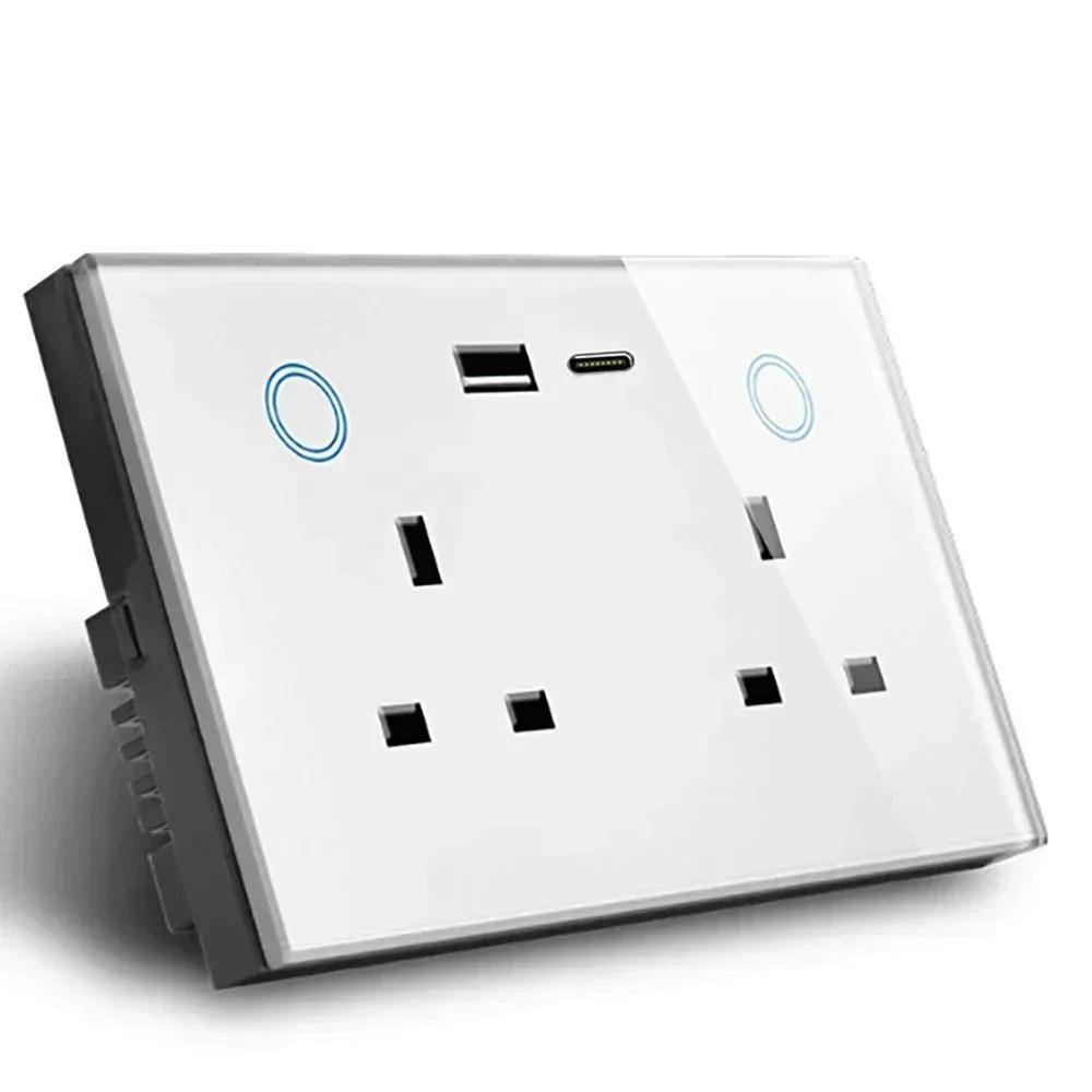 Melery Smart Tuya WiFi Dual UK Socket USB Type-C PD 20W Touch Control,Voice Controls Electricity Monitoring, Alexa Google Home