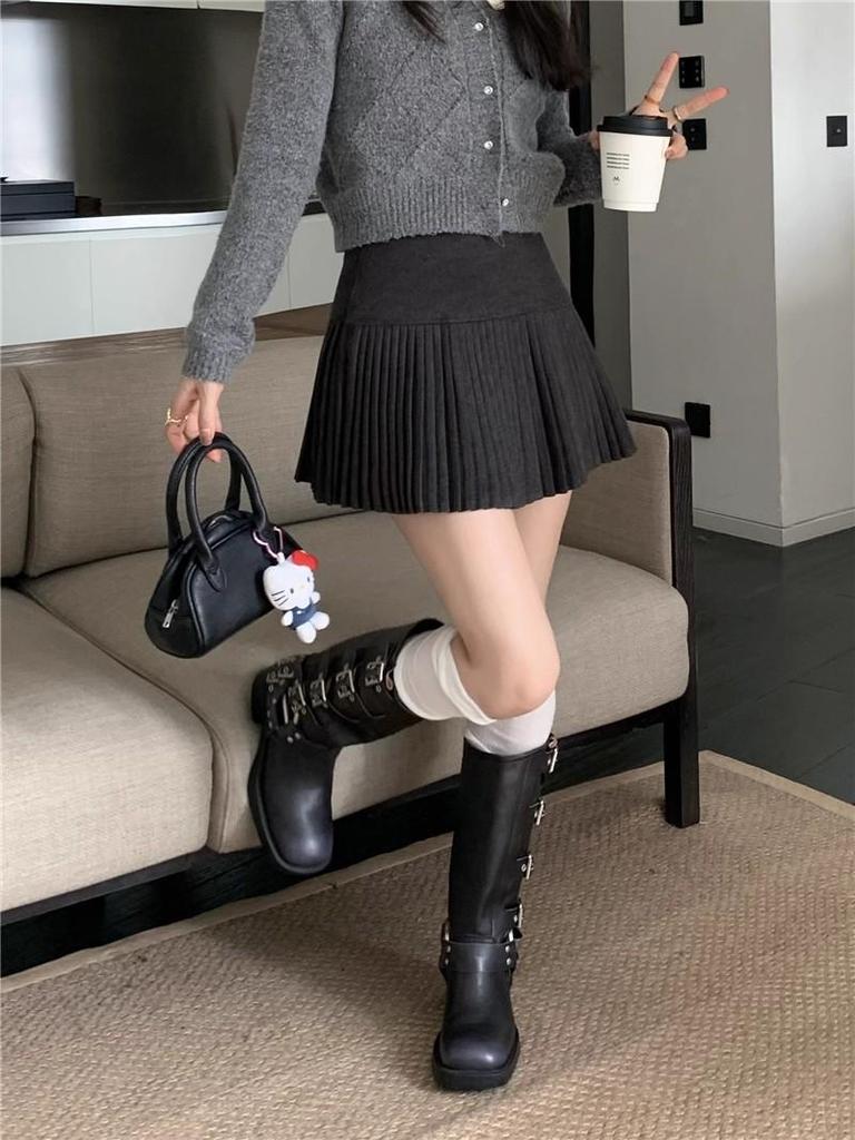 Damen High-Waist A-Linien Faltenrock - Schlankmachend, Kurzer College-Stil für Frühling & Herbst