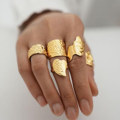 Anello Personalizzato, Acciaio Inossidabile Placcato Sottovuoto Oro 18K Faccia Irregolare Ampia Apertura Gioielli