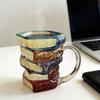 Picture Book Coffee Cup 3D Book Stacking Novel Inspired Mug 420ml Hand-Drawn Artistic Literary Mug for Book Lovers Teachers Librarians