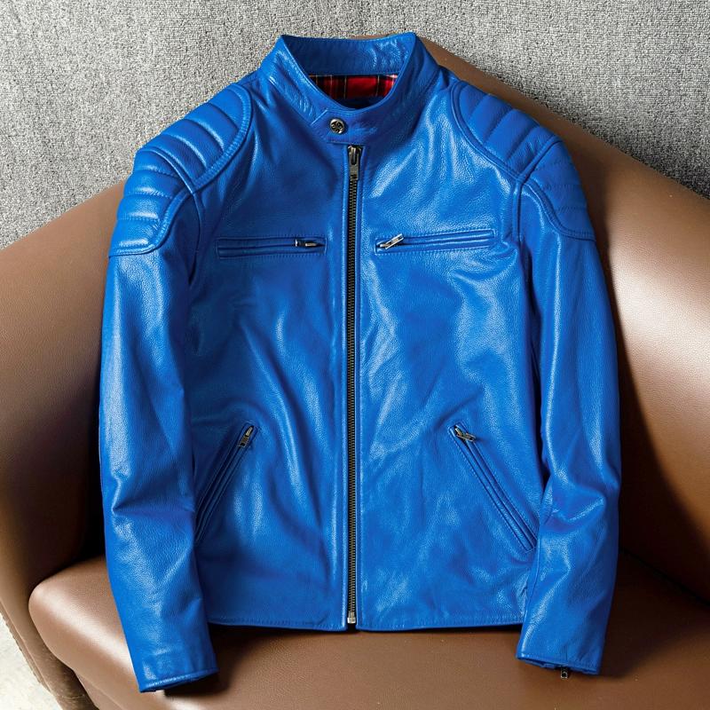 New Genuine Leather Mens Biker Jacket Slim Fit Short Autumn Coat Fashionable Youth Outerwear