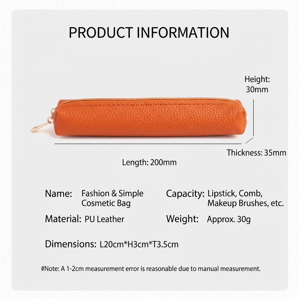 Slim Pencil Case Waterproof Lychee Grain Pu Leather Cosmetic Pouch Portable Makeup Bag For Lipstick Makeup Brushes Pen Bag