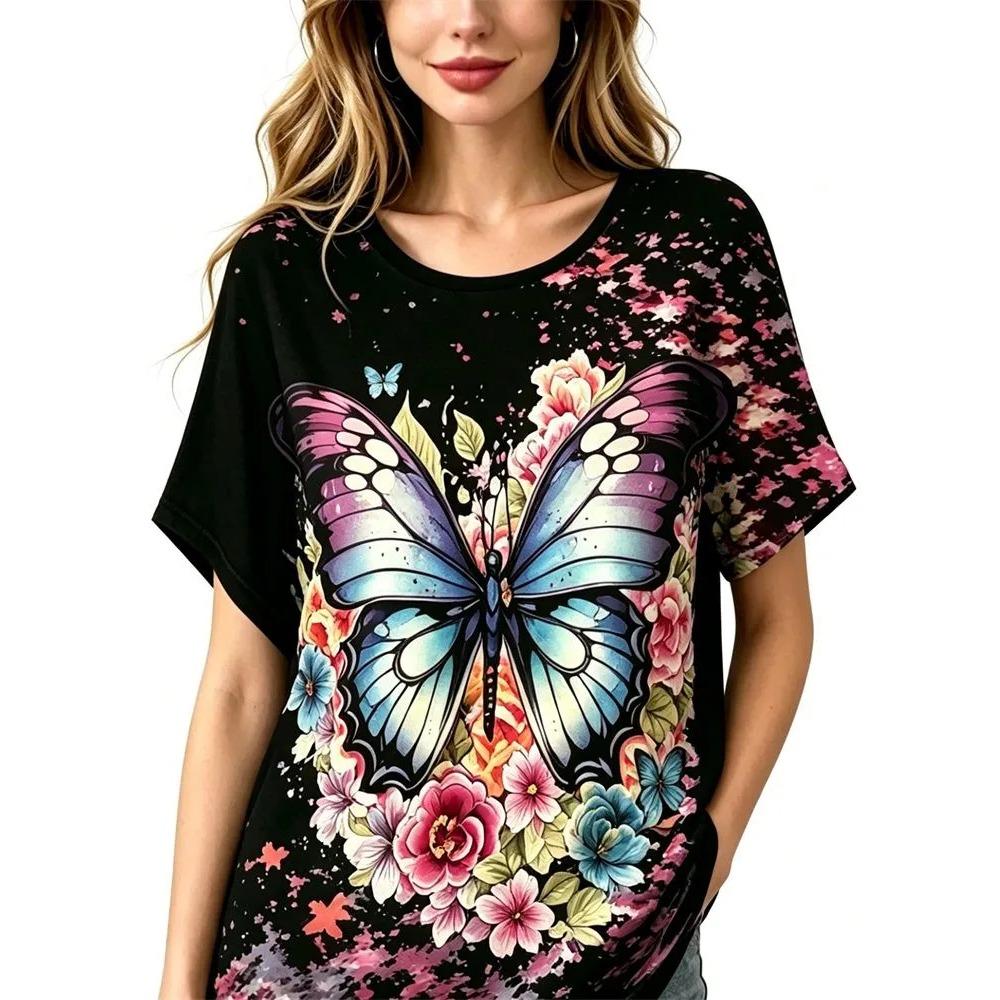 Fashionable Summer Comfortable Round Neck Short Sleeved T-shirt Colorful Animals 3d Printing Casual Loose Breathable Soft Plus Size Women's T-shirt