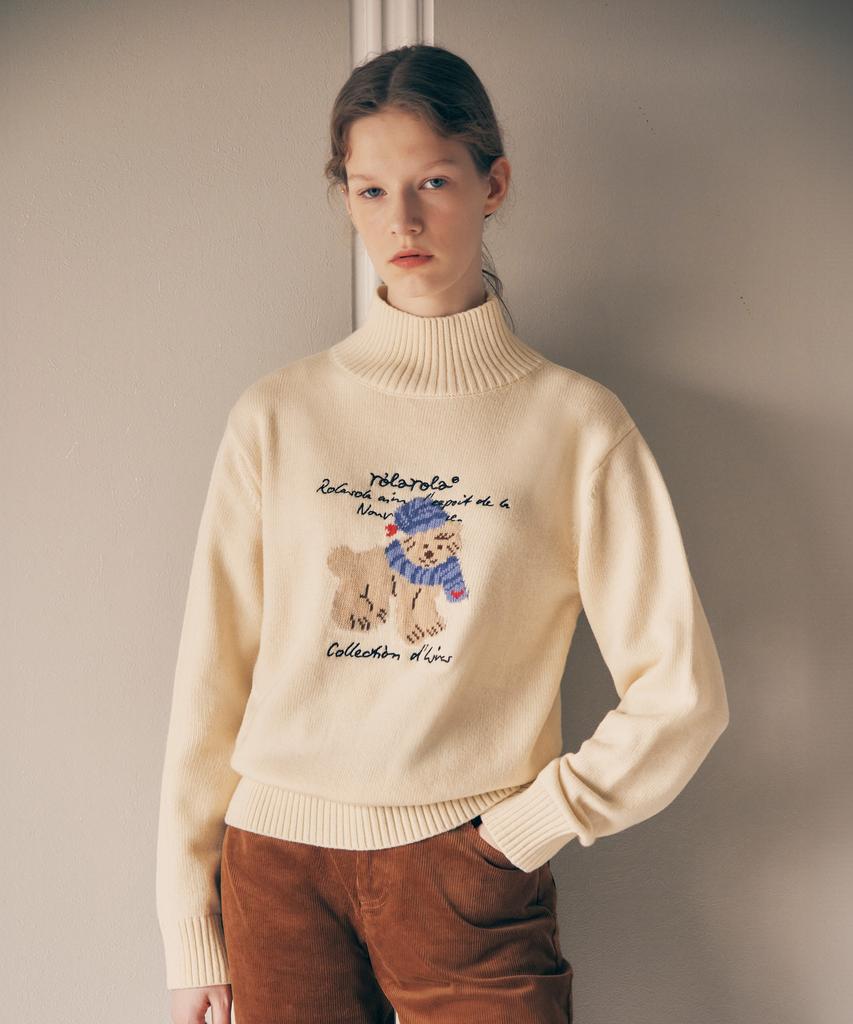 ROLAROLA Puppy Jacquard High Neck Knit Ivory