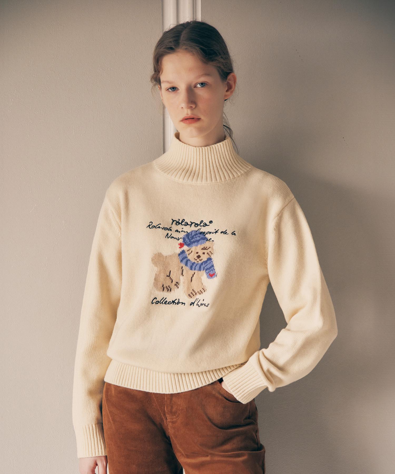 Lora Lora Puppy Jacquard High Neck Knit Ivory Ivory/Free