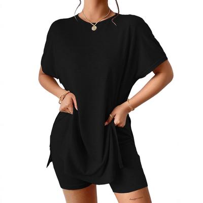 Women's Casual Sets Bat Sleeve Round Neck Top Three-quarter Pants Set