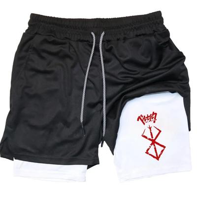Summer Anime Shorts Men's Fitness Training Two-in-one Towel Shorts Quick-drying Workout Jogging Double-layer Printed Short M-3XL