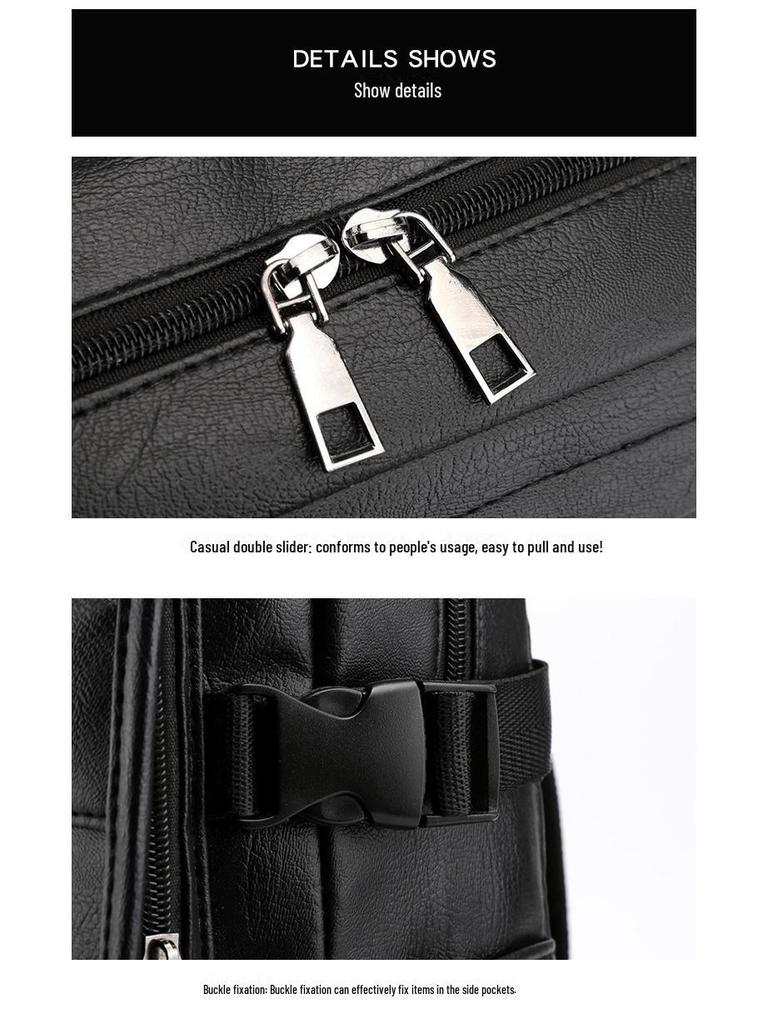 Men's PU Leather Business Travel Backpack: Retro Style, Large Capacity, Perfect for High School and Casual Use.