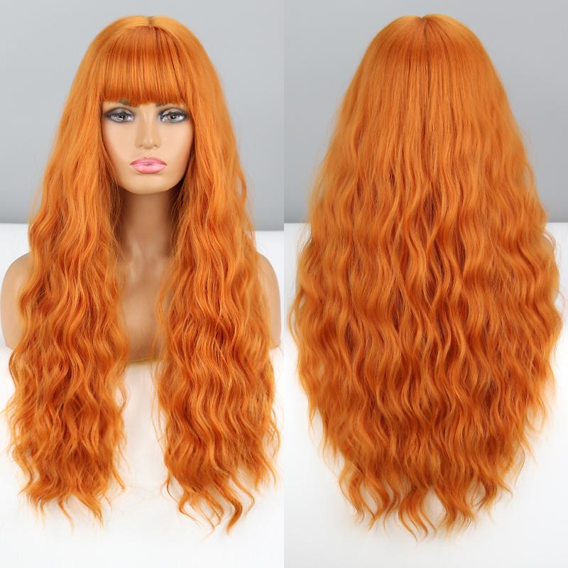 

MERISIHAIR Женский модный длинный волнистый черный парик с челкой Синтетическое волокно Натуральный парик с глубокими волнами Повседневная одежда Косплей Черный волнистый парик