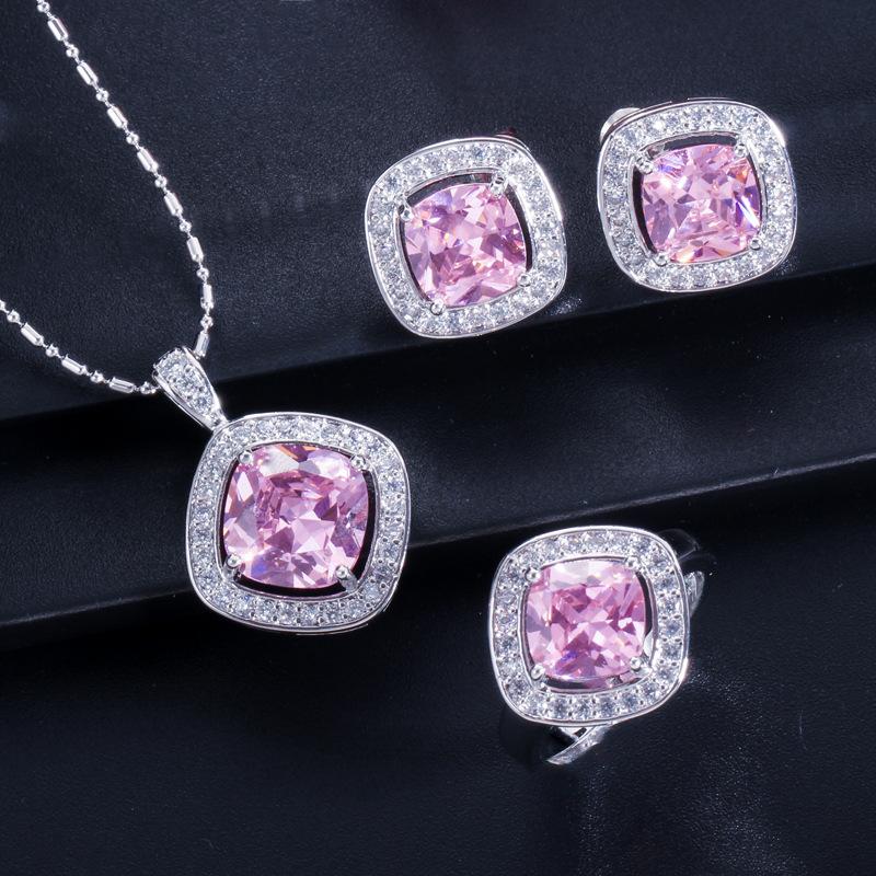 

Многоцветный на выбор, Набор из трех предметов, Кольцо с микро-бриллиантами, Ожерелье, Серьги для женщин 9