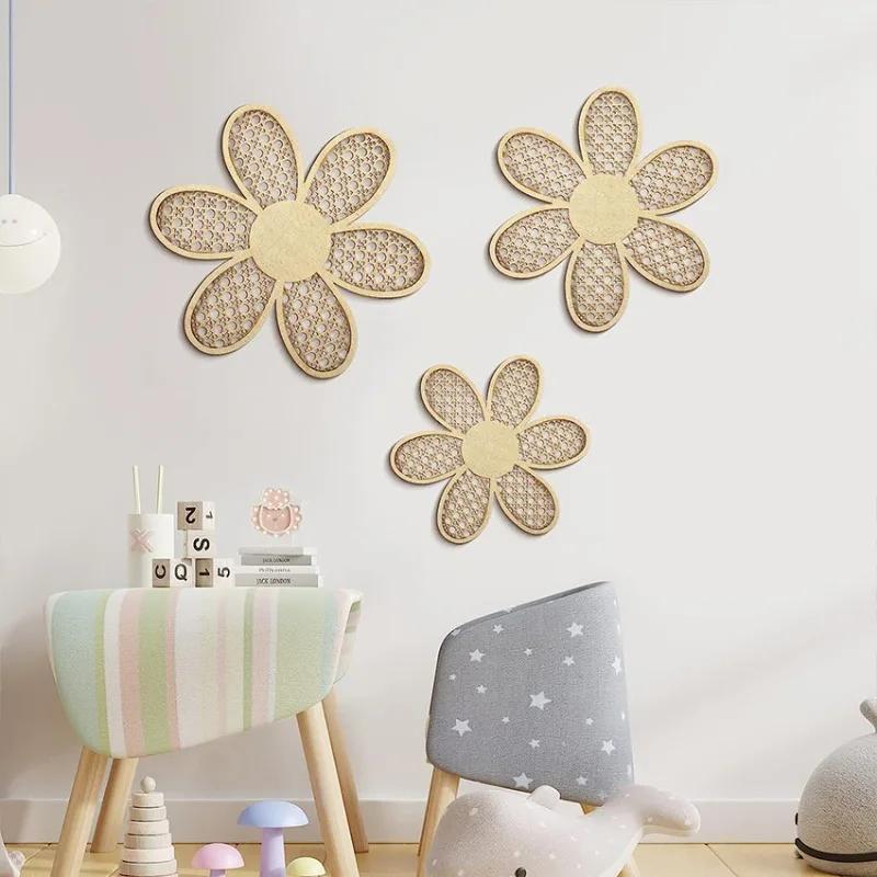 Top Quality Wooden Imitation Rattan Patterned Wall Art Pendant Bohemian Chrysanthemum Wall Decoration Home Living Room Wall