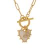 Women's Trendy Copper Inlaid Zircon Heart Pendant Chain Necklace with Ot Buckle