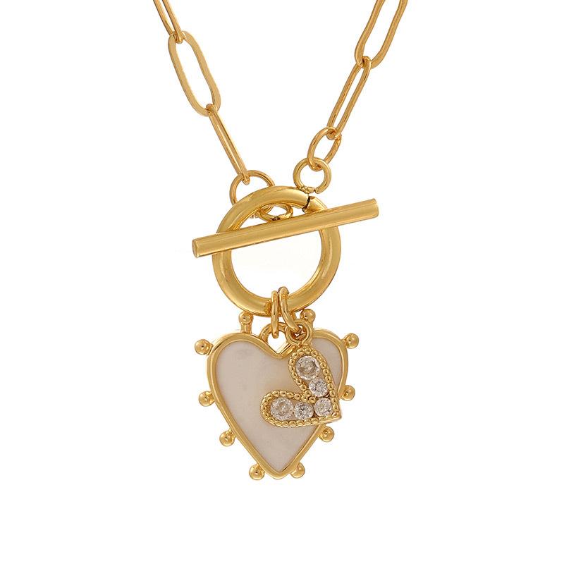 Women's Trendy Copper Inlaid Zircon Heart Pendant Chain Necklace with Ot Buckle