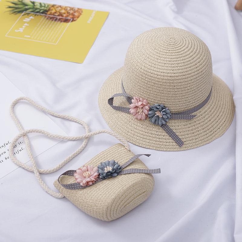Summer Baby Straw Hat With Handbag Flower Breathable Beach Hat Bags Kids Hat Boy Girls Sun Visor UV Protection Panama Hat