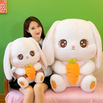 Brinquedo de Pelúcia Coelho Cenoura Fofo Boneca Coelhinho Branco Pequeno Boneca Dormindo na Cama e Segurando Almofada Presente de Aniversário para Mulheres