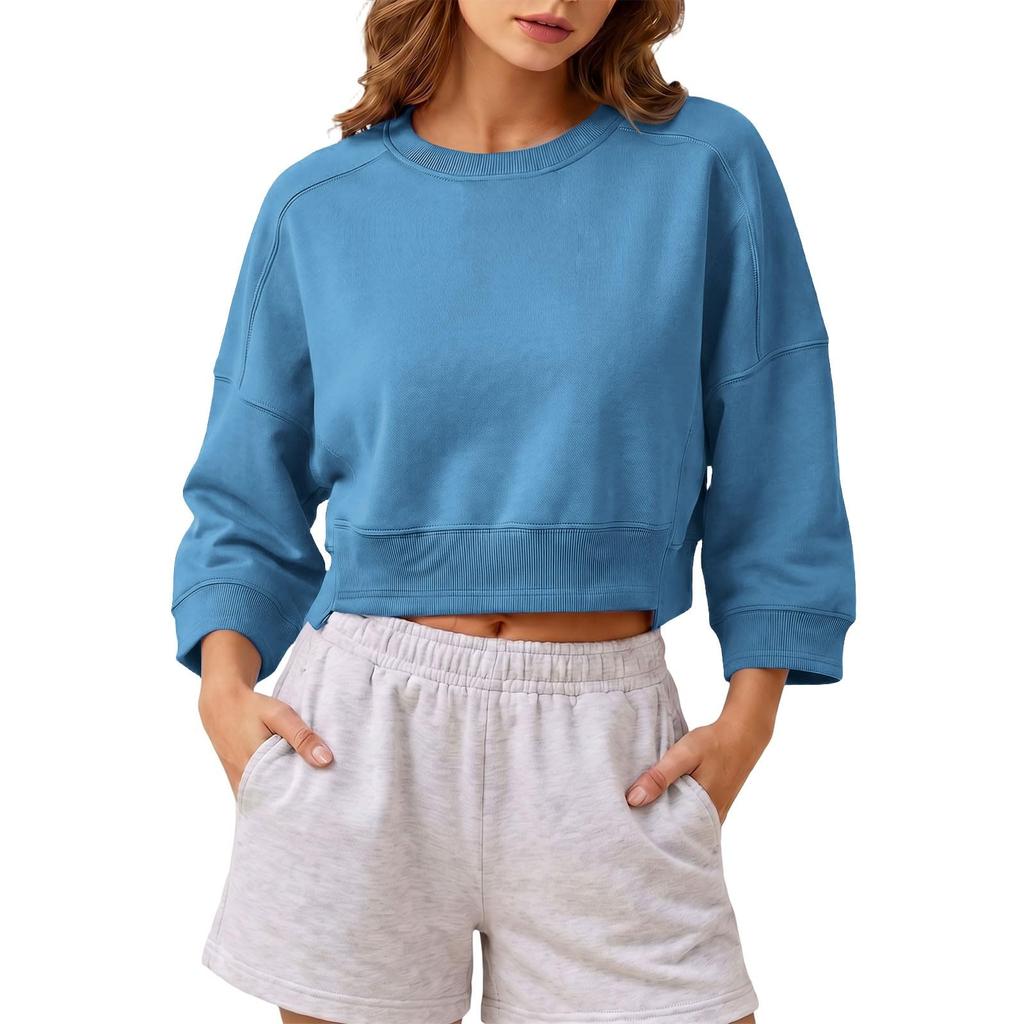 Women's 3/4 Sleeve Neck Casual Sweatshirt Loose Fit Color
