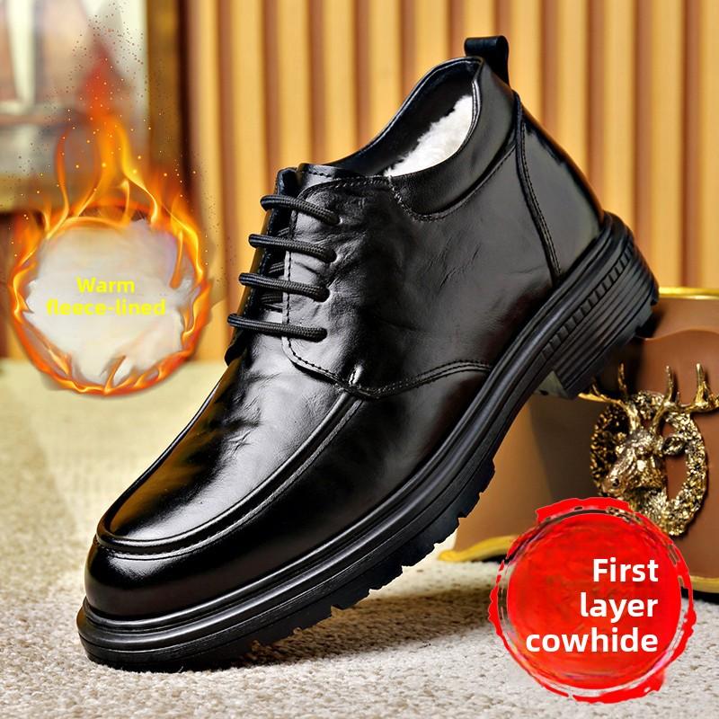 Autumn and Winter Wool Men's Leather Shoes High Quality  Leisure Business and Office Outdoor Warm Gentleman Shoes
