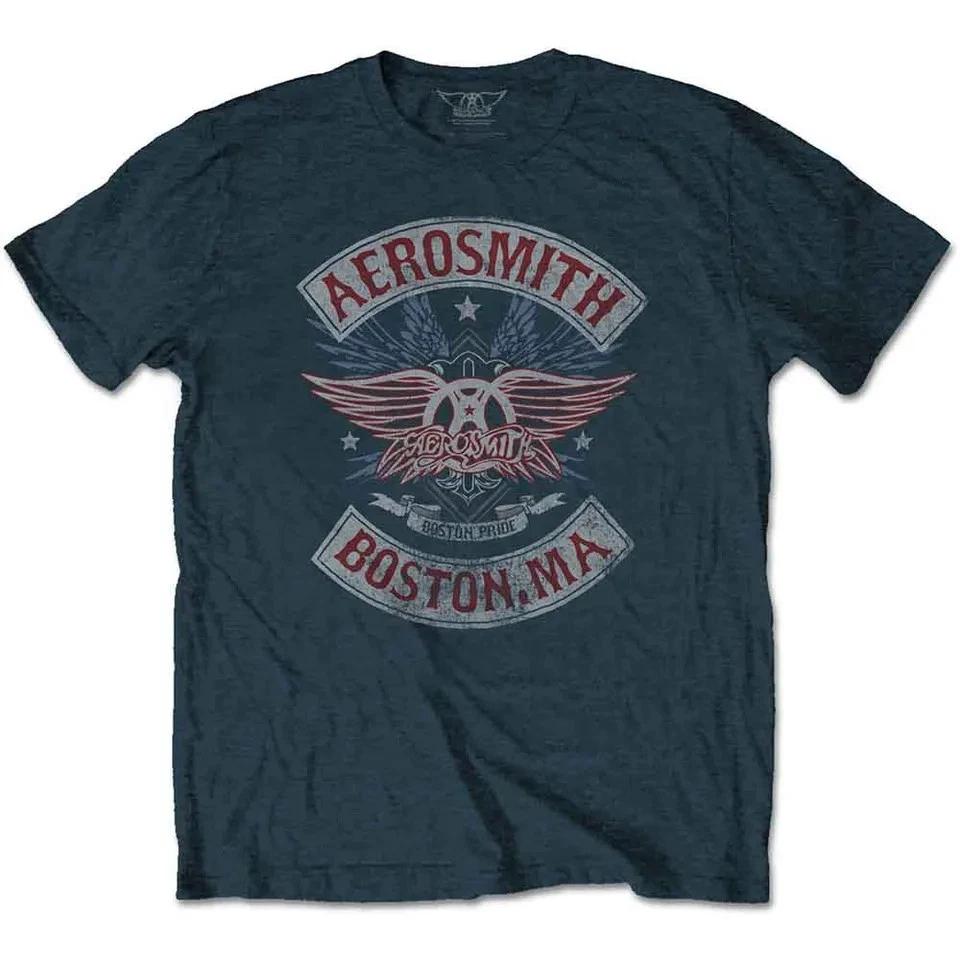 Aerosmith Boston Pride Denim Blue T-Shirt Classic Rock Band Tee Shirt XXXXL