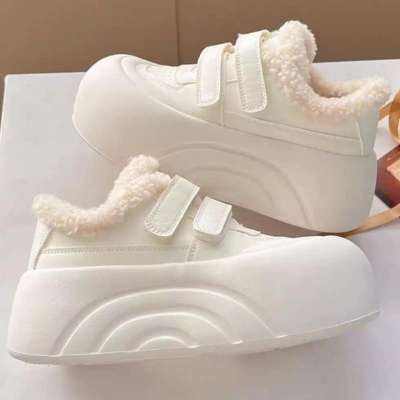 Winter cotton shoes women's velvet women's shoes thick-soled heightening little white shoes with wide-leg pants, versatile big-headed bread shoes